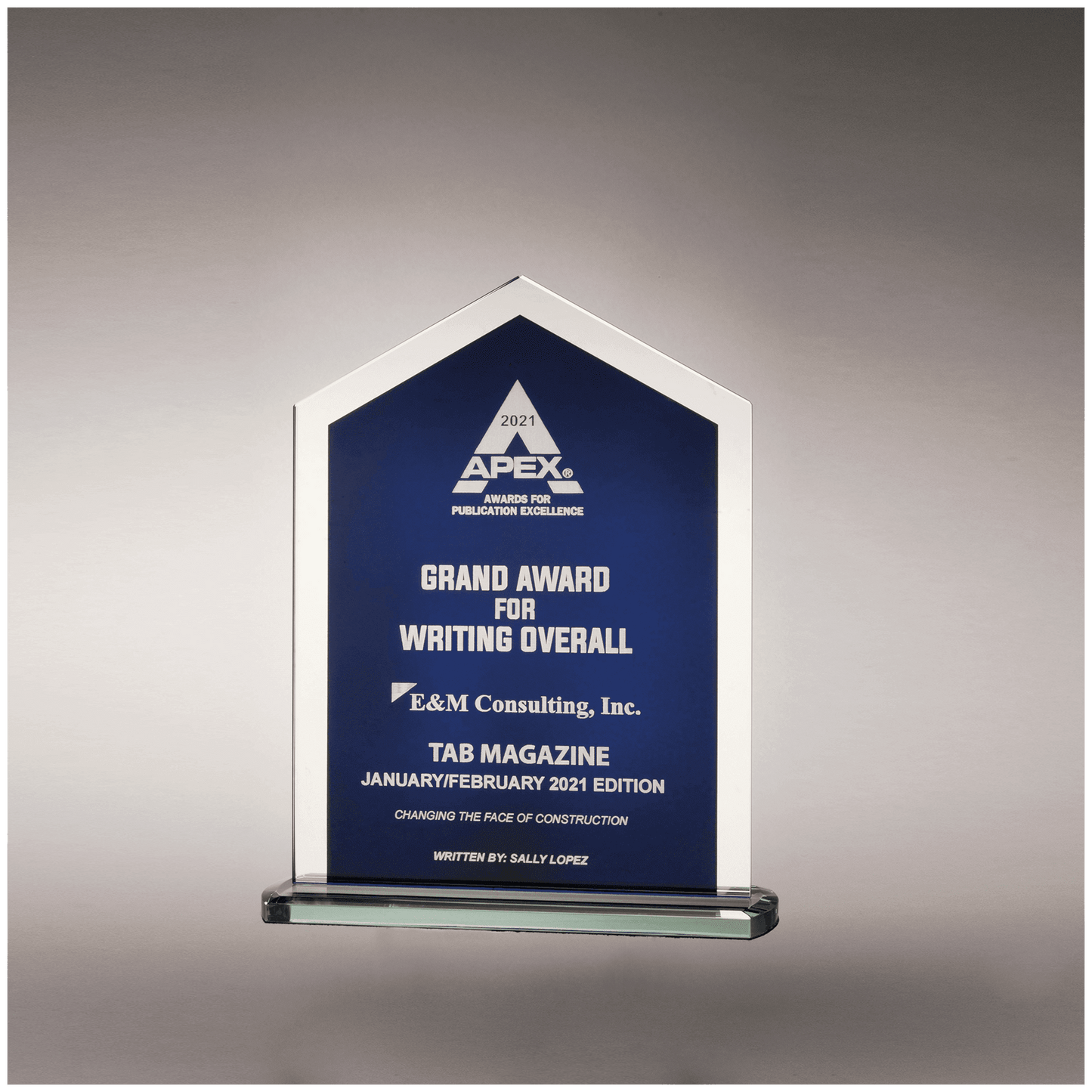 6 5/8" x 8 3/8" Pinnacle Series Glass with Blue Silkscreened Center and Silver Mirror Border