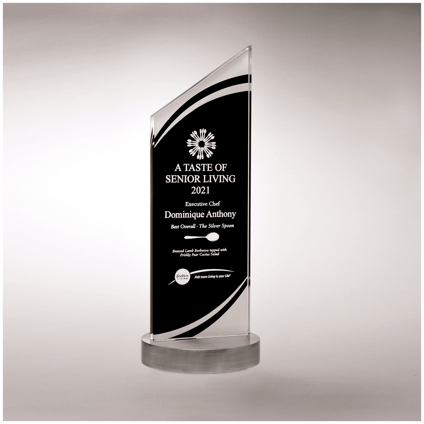3 1/2" x 10 7/8" x 3/8" Thick Zenith Series Black Silkscreened Glass with Frosted Accents, Heavy Aluminum Base