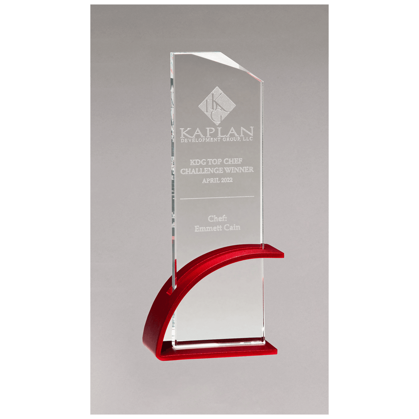 3 7/8" x 8 1/2" x 1/2" Thick Glass Award, Arched Base with Matte Metallic Finish