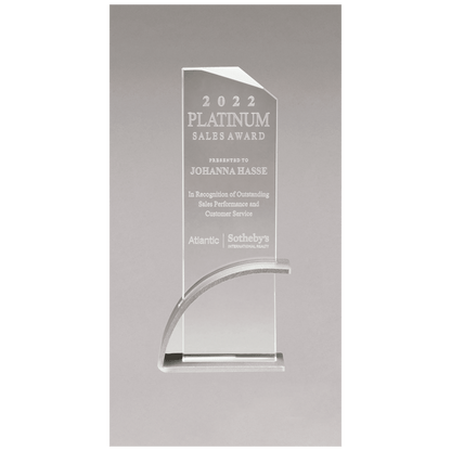 3 7/8" x 10 1/8" x 1/2" Thick Glass Award, Arched Base with Matte Metallic Finish