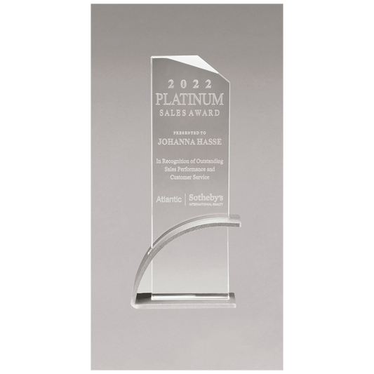 3 7/8" x 10 1/8" x 1/2" Thick Glass Award, Arched Base with Matte Metallic Finish
