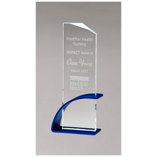 3 7/8" x 9 3/8" x 1/2" Thick Glass Award, Arched Base with Matte Metallic Finish