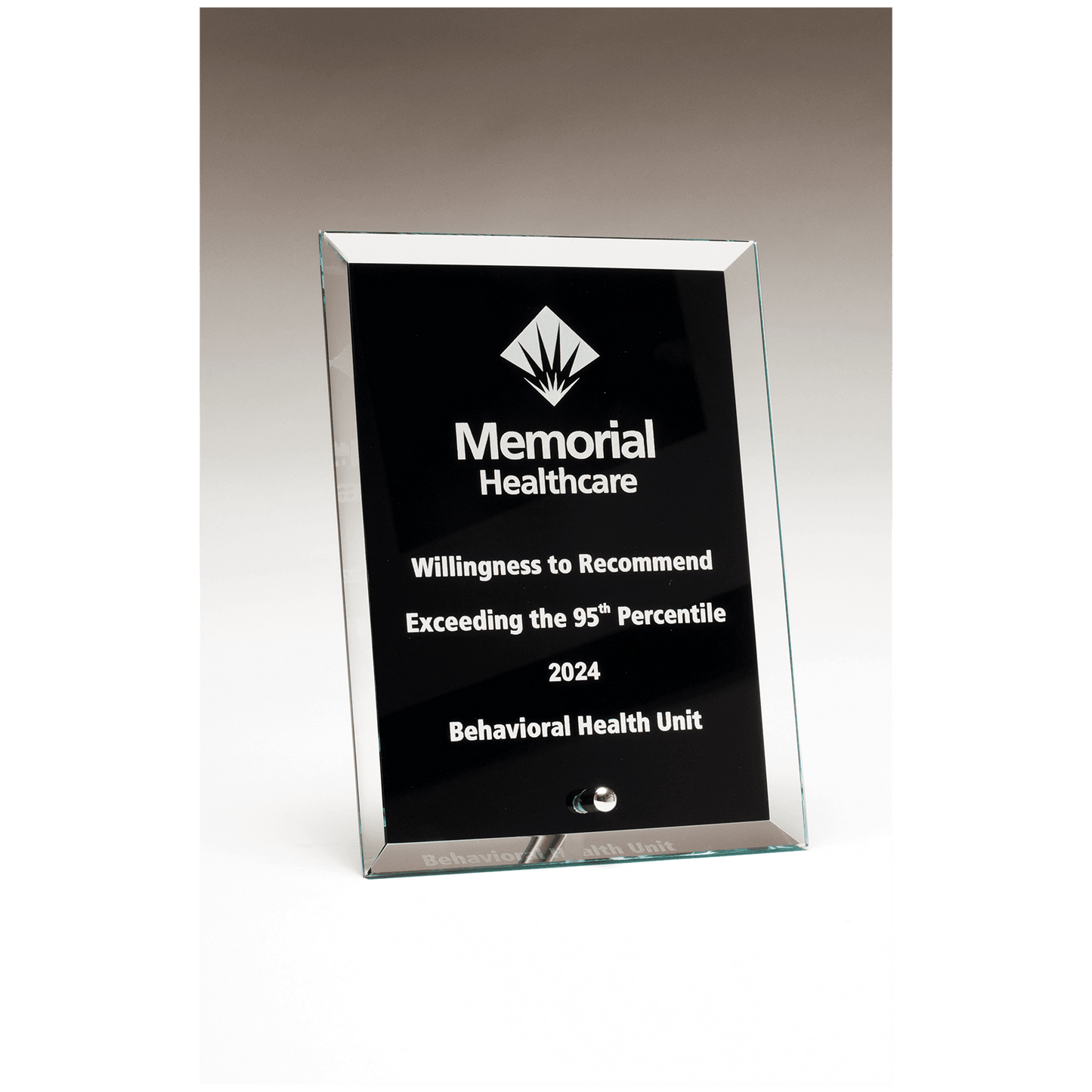 6" x 8" Clear Glass Plaque with Painted Black Background, Silv             er Plated Easel Post