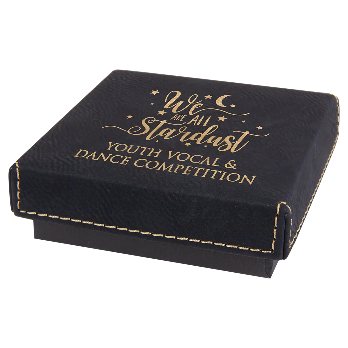 3.5" × 3.5" Black/Gold Medal Box with Lid (cardboard & faux leather) — custom laser engraved — ECHIPMUNK