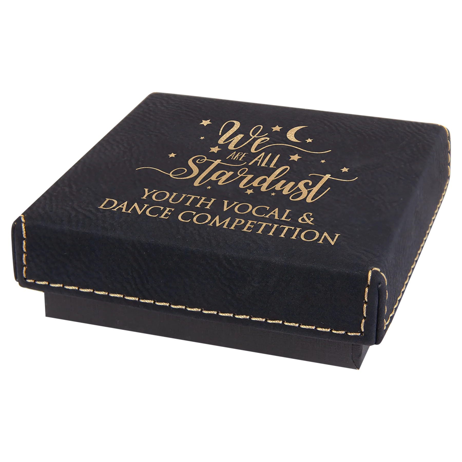 3.5" × 3.5" Black/Gold Medal Box with Lid (cardboard & faux leather) — custom laser engraved — ECHIPMUNK