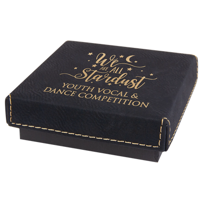 3.5" × 3.5" Black/Gold Medal Box with Lid (cardboard & faux leather) — custom laser engraved — ECHIPMUNK