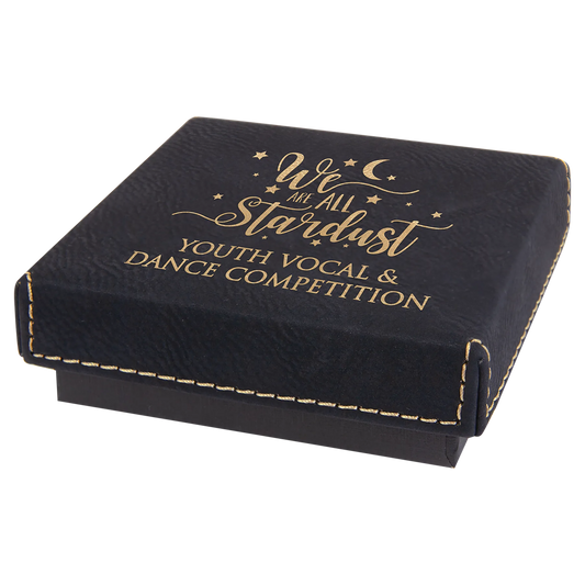 3.5" × 3.5" Black/Gold Medal Box with Lid (cardboard & faux leather) — custom laser engraved — ECHIPMUNK