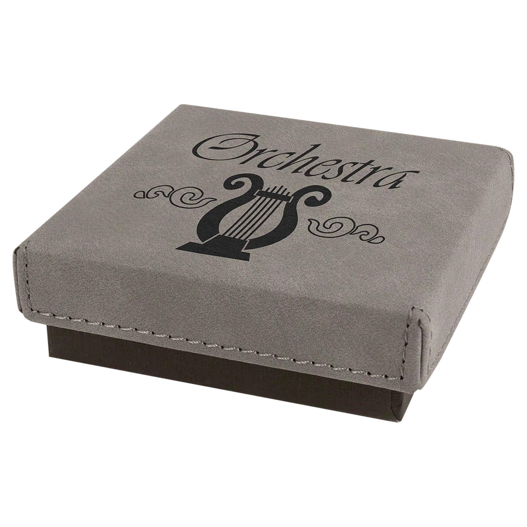 3.5" × 3.5" Gray Medal Box with Lid (cardboard & faux leather) — custom laser engraved — ECHIPMUNK