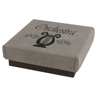 3.5" × 3.5" Gray Medal Box with Lid (cardboard & faux leather) — custom laser engraved — ECHIPMUNK