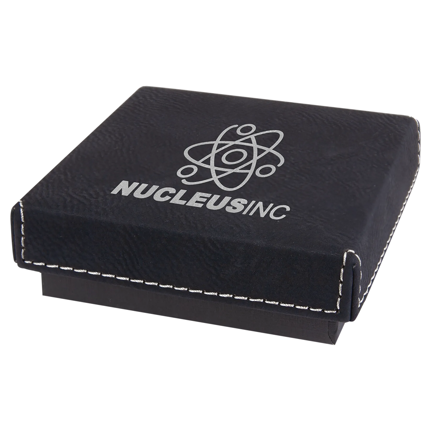3.5" × 3.5" Black/Silver Medal Box with Lid (cardboard & faux leather) — custom laser engraved — ECHIPMUNK