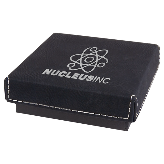 3.5" × 3.5" Black/Silver Medal Box with Lid (cardboard & faux leather) — custom laser engraved — ECHIPMUNK