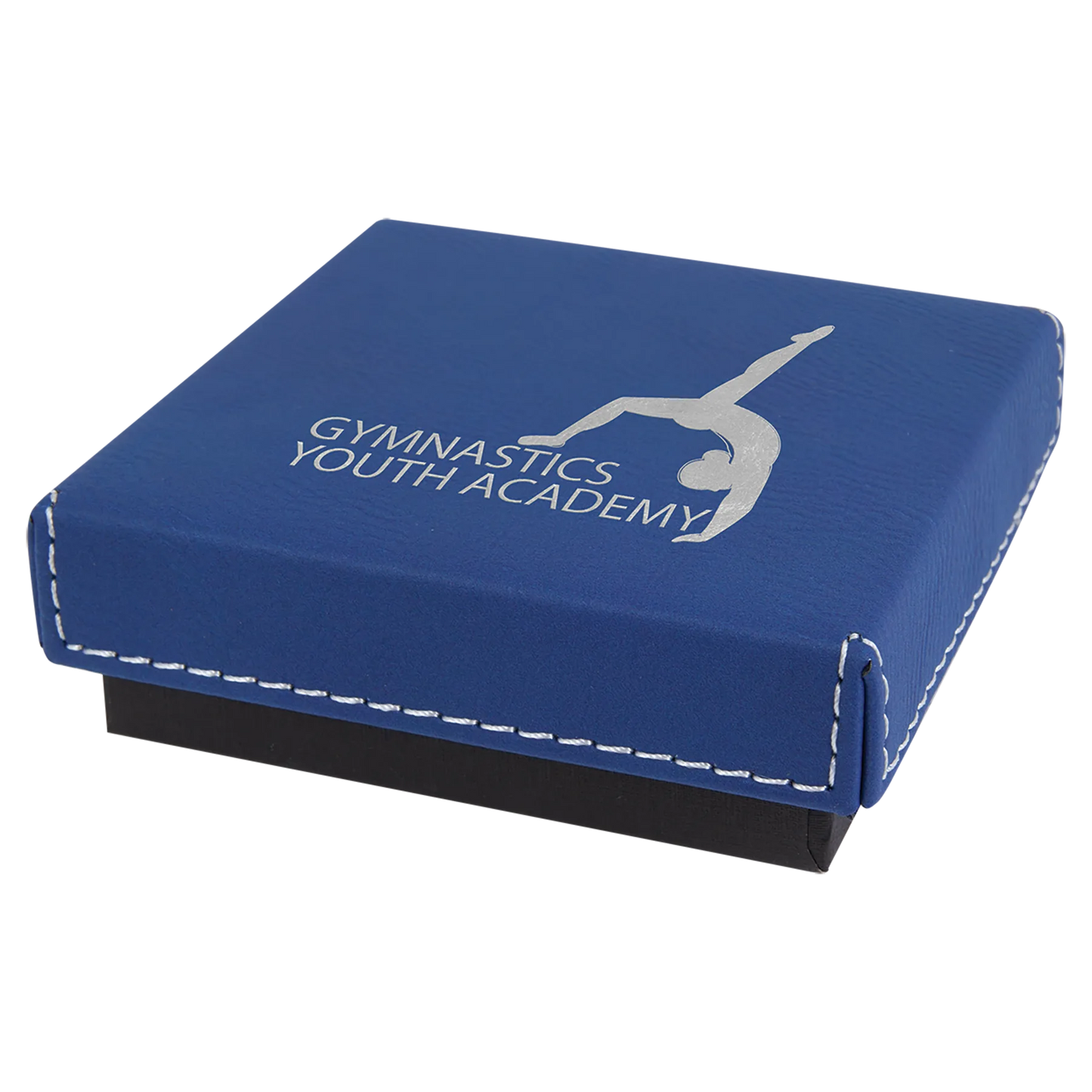 3.5" × 3.5" Blue/Silver Medal Box with Lid (cardboard & faux leather) — custom laser engraved — ECHIPMUNK