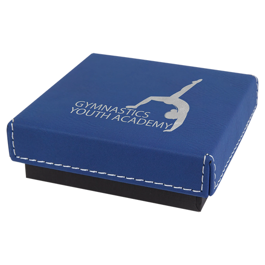 3.5" × 3.5" Blue/Silver Medal Box with Lid (cardboard & faux leather) — custom laser engraved — ECHIPMUNK