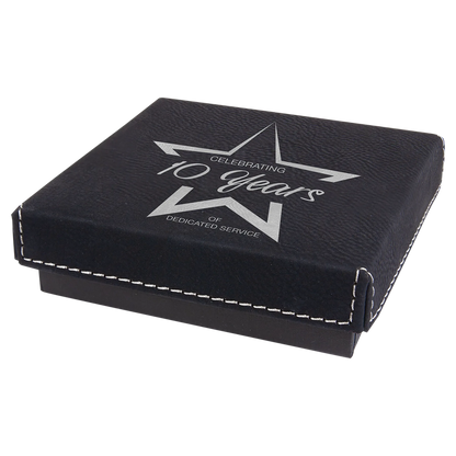 4" × 4" Black/Silver Medal Box with Lid (cardboard & faux leather) — custom laser engraved — ECHIPMUNK