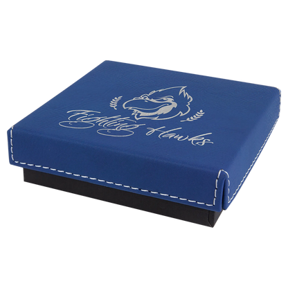4" × 4" Blue/Silver Medal Box with Lid (cardboard & faux leather) — custom laser engraved — ECHIPMUNK