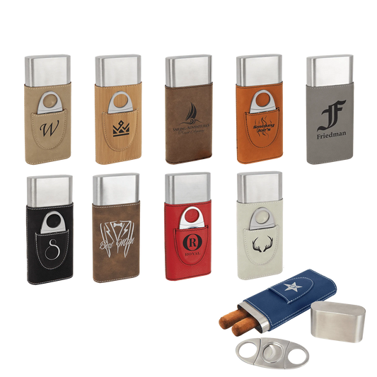 Cigar Case with Cutter (faux leather & stainless steel) — custom laser engraved — ECHIPMUNK