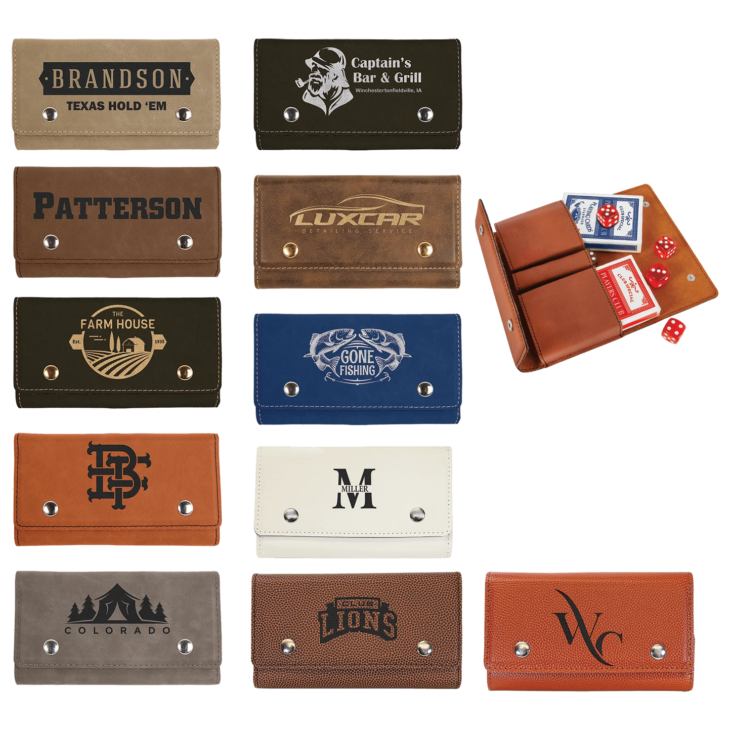 Card & Dice Set (faux leather) — custom laser engraved — ECHIPMUNK