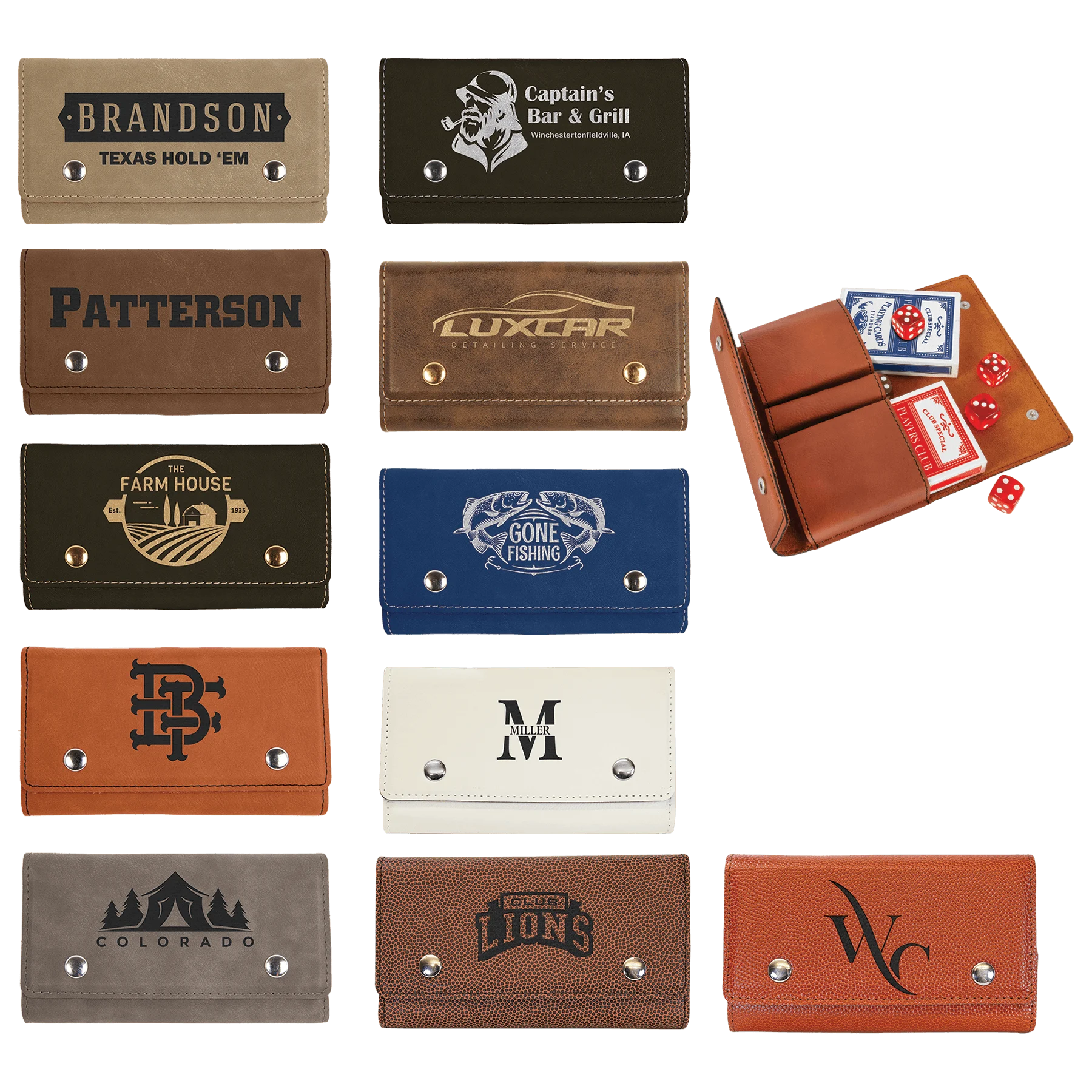 Card & Dice Set (faux leather) — custom laser engraved — ECHIPMUNK