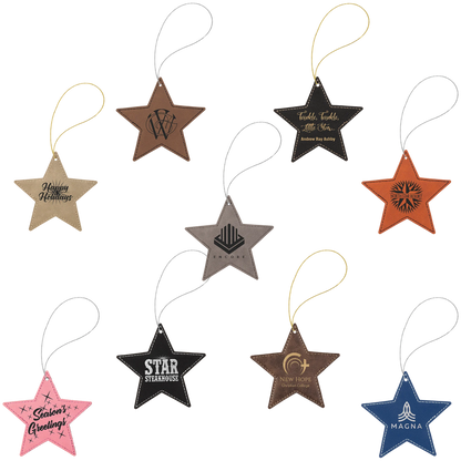 Star Ornament with Strings (faux leather) — custom laser engraved — ECHIPMUNK