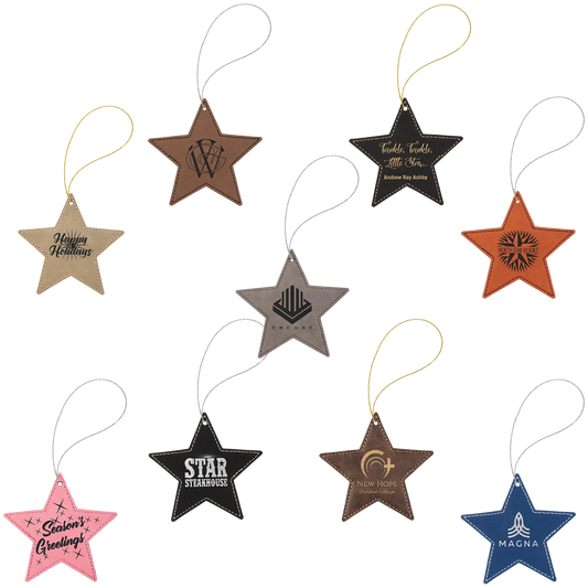 Star Ornament with Strings (faux leather) — custom laser engraved — ECHIPMUNK