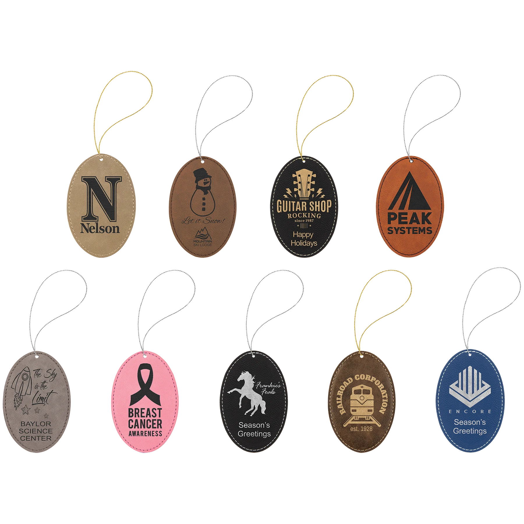 Ornament with Strings (faux leather) — custom laser engraved — ECHIPMUNK