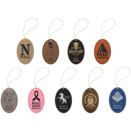 Ornament with Strings (faux leather) — custom laser engraved — ECHIPMUNK