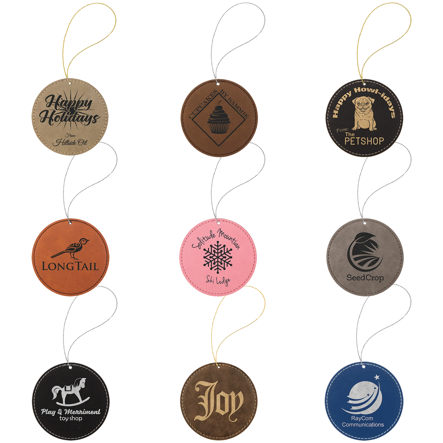 Ornament with Strings (faux leather) — custom laser engraved — ECHIPMUNK