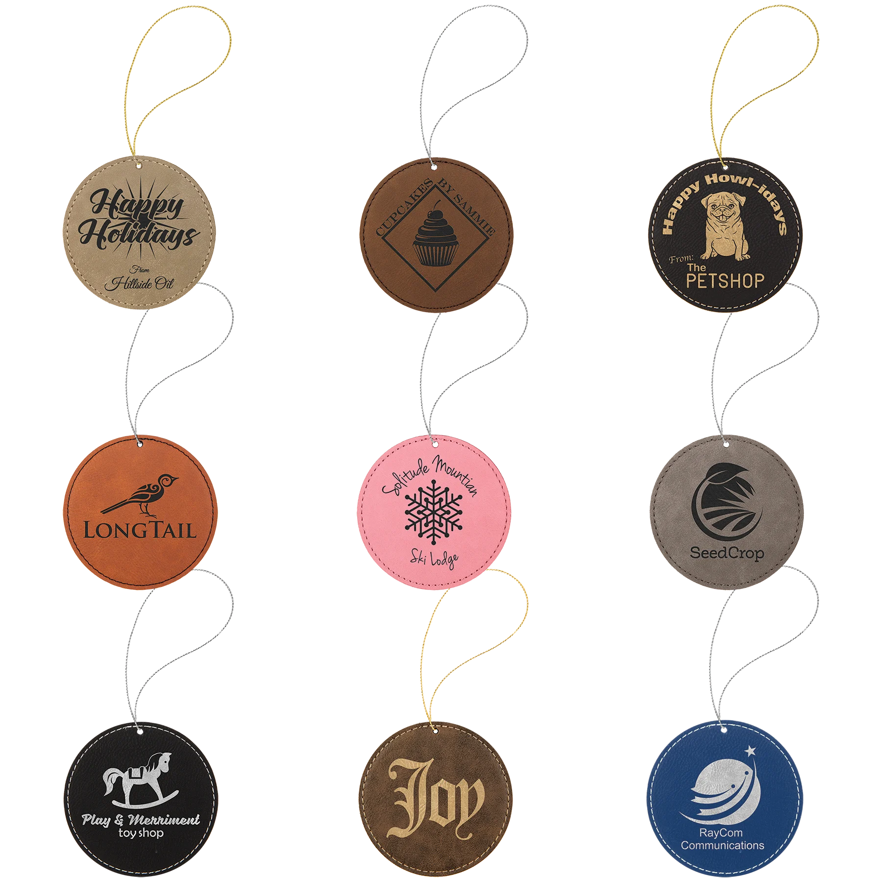 Ornament with Strings (faux leather) — custom laser engraved — ECHIPMUNK