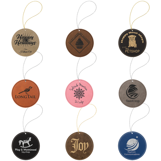 Ornament with Strings (faux leather) — custom laser engraved — ECHIPMUNK