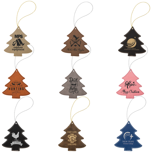 Tree Ornament with Strings (faux leather) — custom laser engraved — ECHIPMUNK