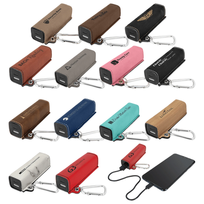 2200 mAh Power Bank with USB-C Cord (faux leather) — custom laser engraved — ECHIPMUNK