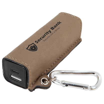 Light Brown 2200 mAh Power Bank with USB-C Cord (faux leather) — custom laser engraved — ECHIPMUNK