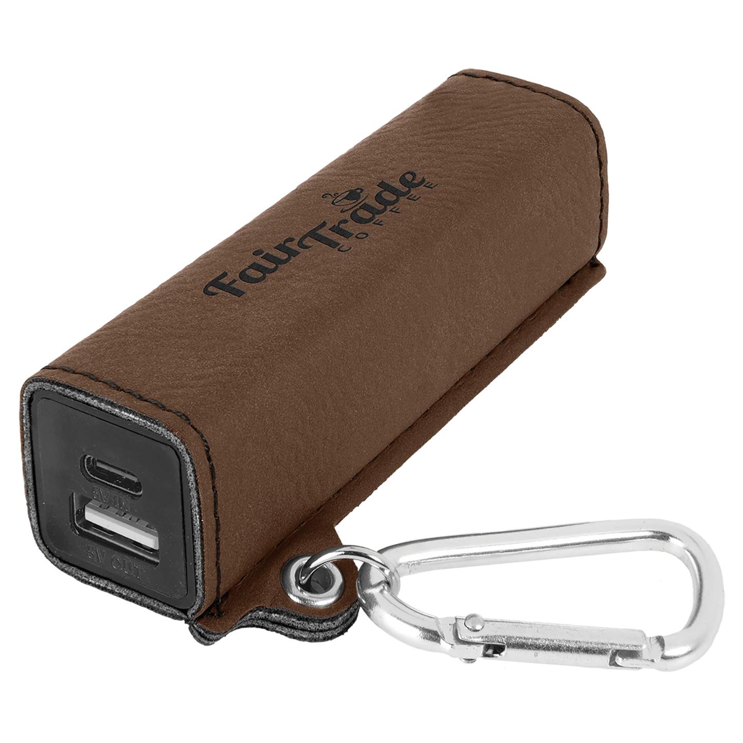 Dark Brown 2200 mAh Power Bank with USB-C Cord (faux leather) — custom laser engraved — ECHIPMUNK