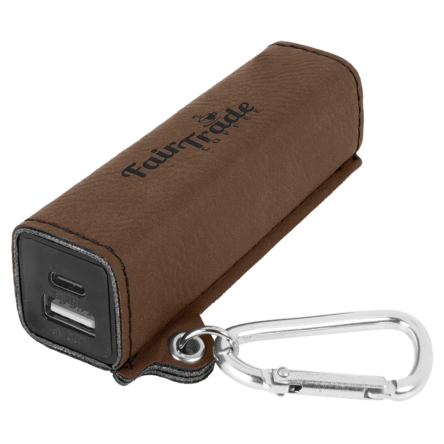 Dark Brown 2200 mAh Power Bank with USB-C Cord (faux leather) — custom laser engraved — ECHIPMUNK