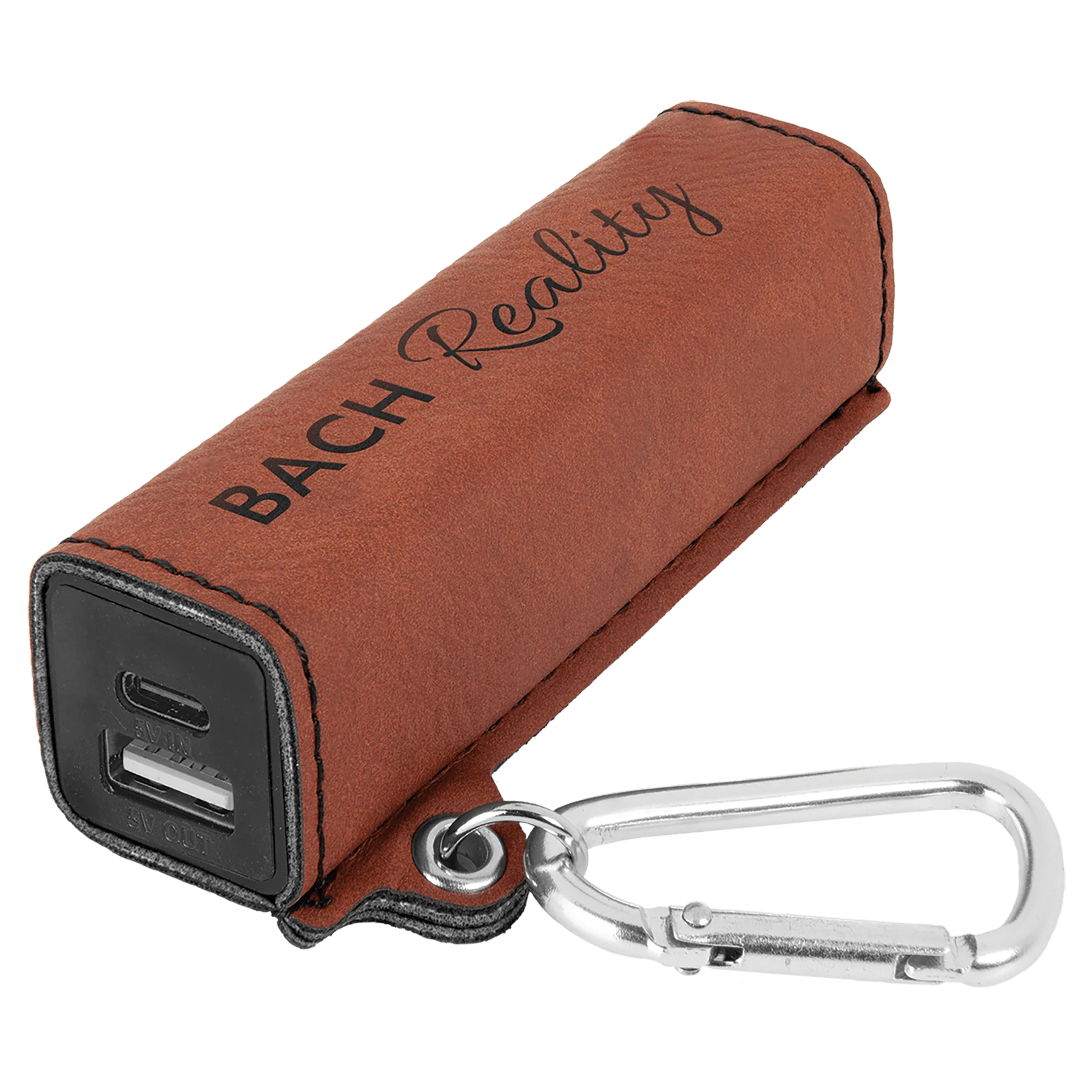 Rawhide 2200 mAh Power Bank with USB-C Cord (faux leather) — custom laser engraved — ECHIPMUNK