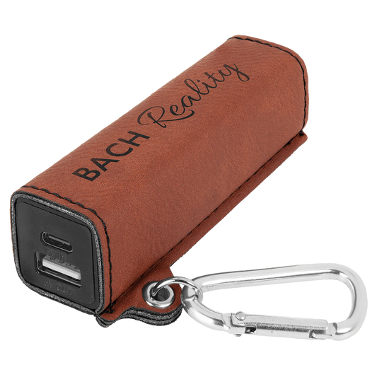 Rawhide 2200 mAh Power Bank with USB-C Cord (faux leather) — custom laser engraved — ECHIPMUNK