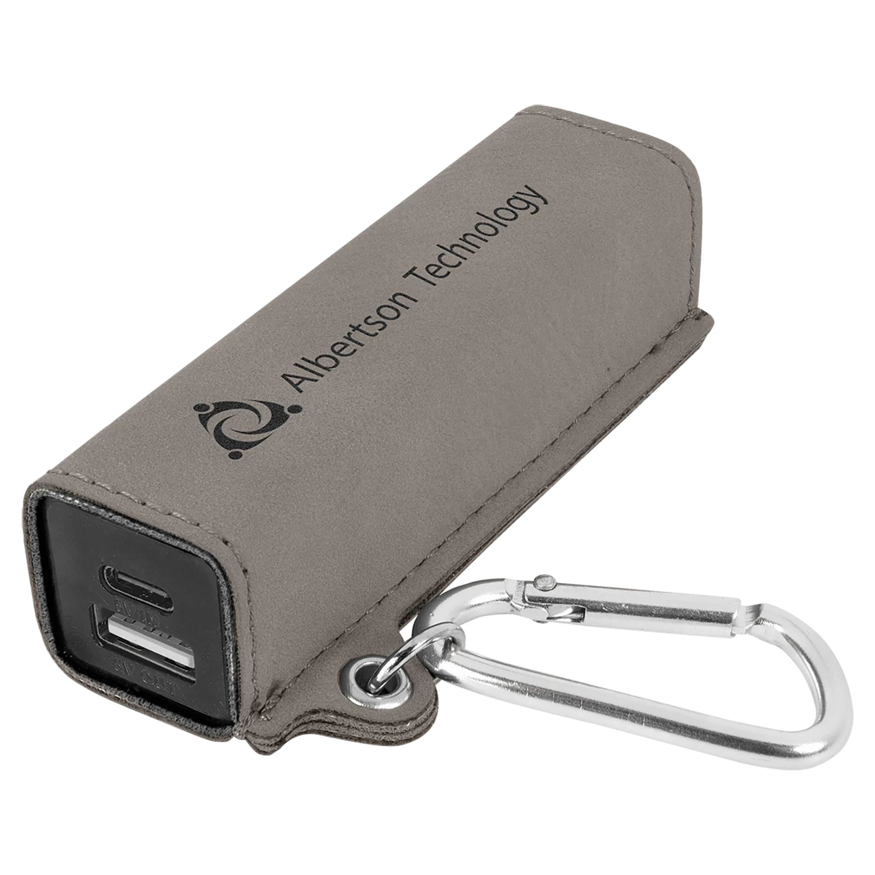 Gray 2200 mAh Power Bank with USB-C Cord (faux leather) — custom laser engraved — ECHIPMUNK