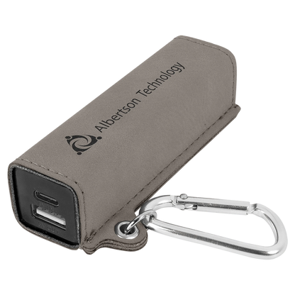 Gray 2200 mAh Power Bank with USB-C Cord (faux leather) — custom laser engraved — ECHIPMUNK