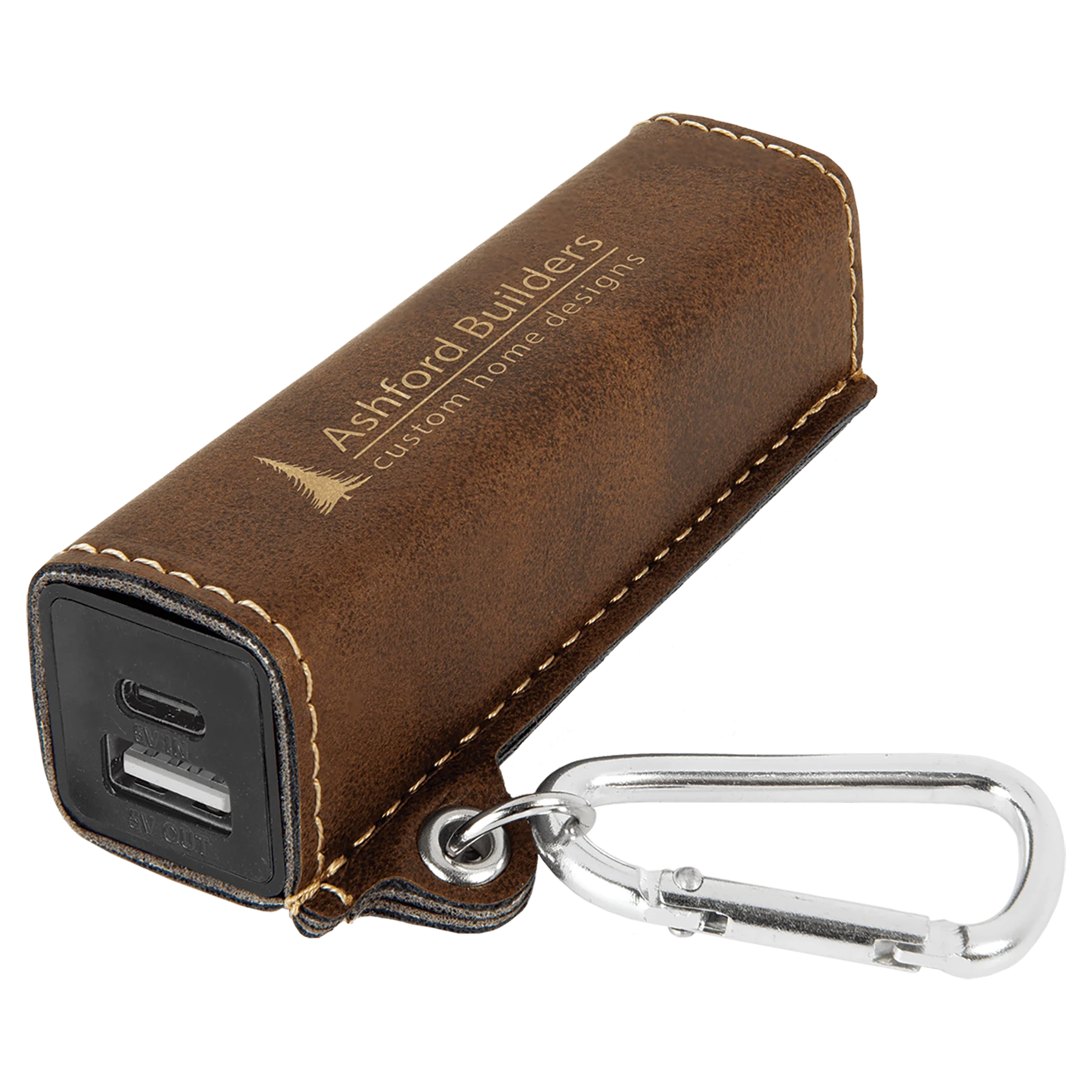 Rustic/Gold 2200 mAh Power Bank with USB-C Cord (faux leather) — custom laser engraved — ECHIPMUNK