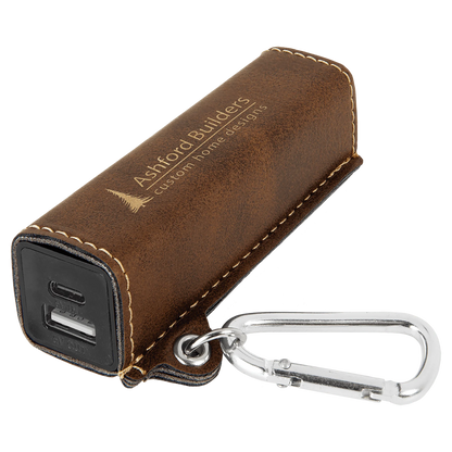 Rustic/Gold 2200 mAh Power Bank with USB-C Cord (faux leather) — custom laser engraved — ECHIPMUNK