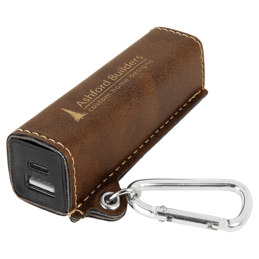 Rustic/Gold 2200 mAh Power Bank with USB-C Cord (faux leather) — custom laser engraved — ECHIPMUNK