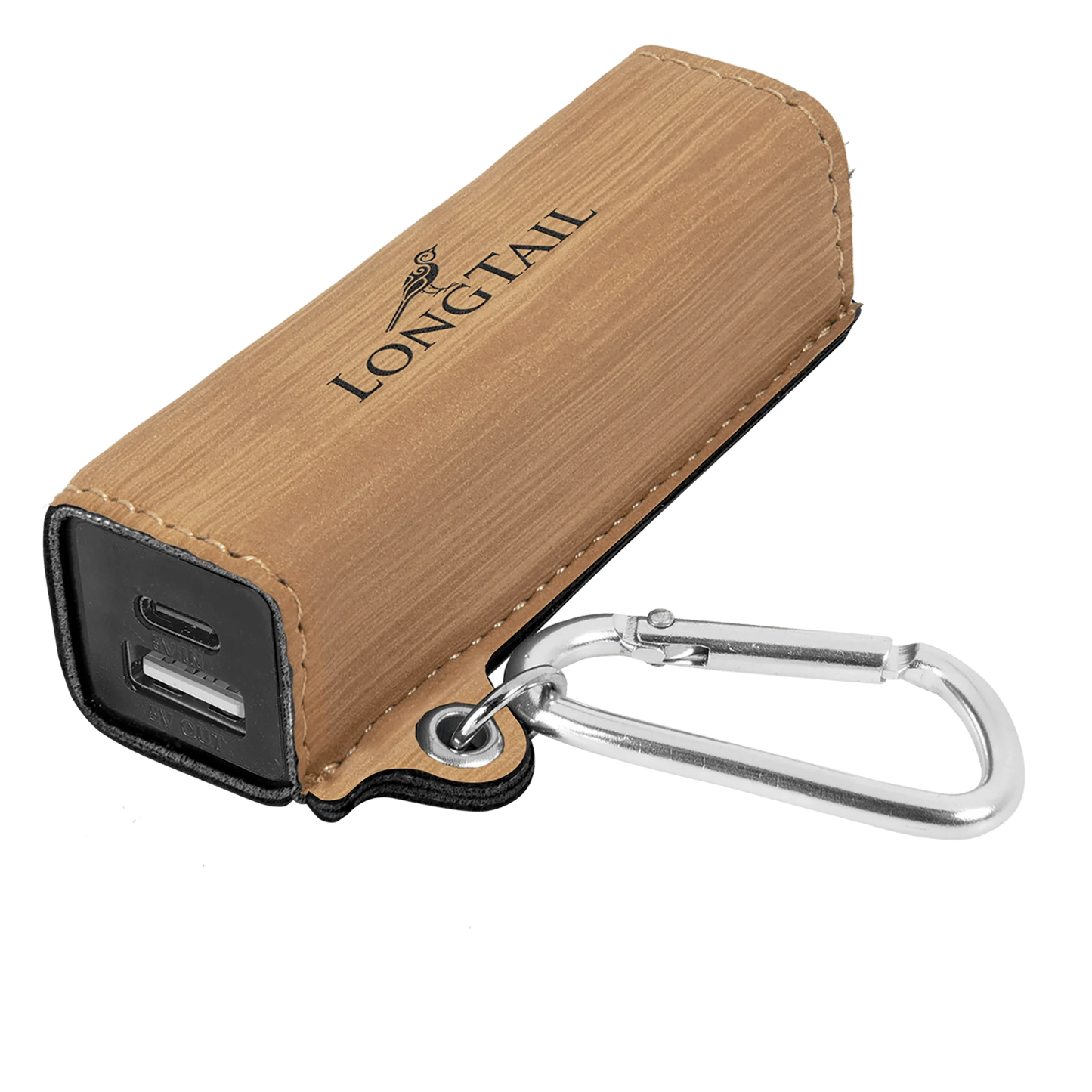 Bamboo 2200 mAh Power Bank with USB-C Cord (faux leather) — custom laser engraved — ECHIPMUNK
