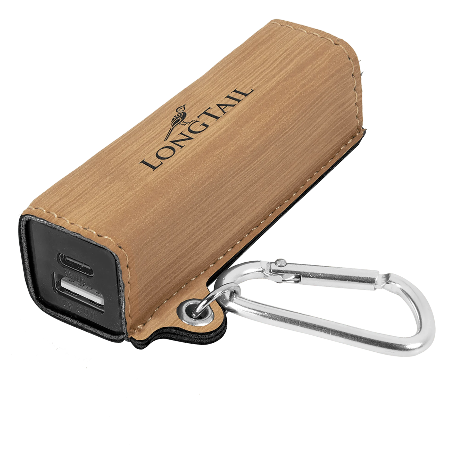 Bamboo 2200 mAh Power Bank with USB-C Cord (faux leather) — custom laser engraved — ECHIPMUNK