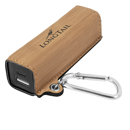 Bamboo 2200 mAh Power Bank with USB-C Cord (faux leather) — custom laser engraved — ECHIPMUNK