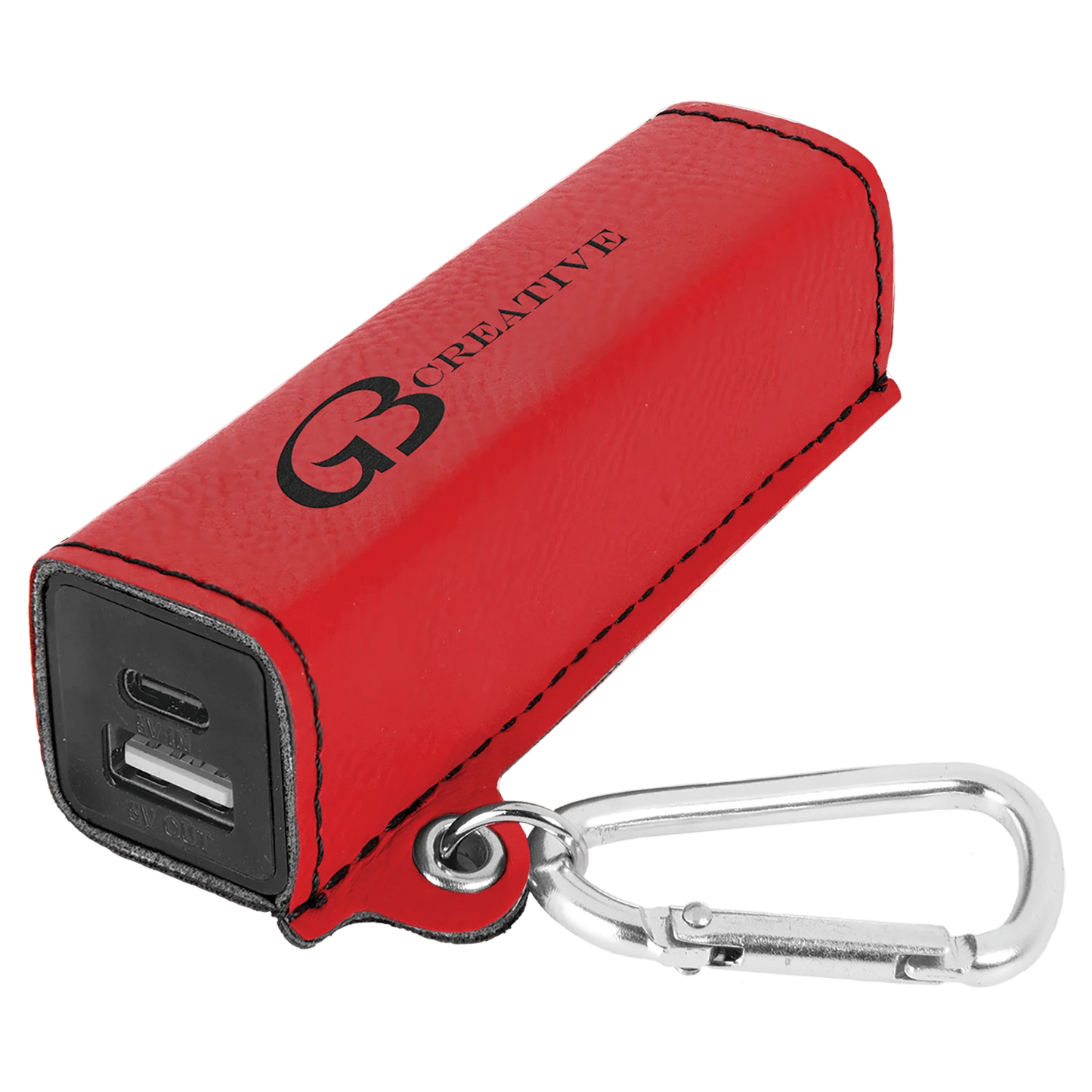Red 2200 mAh Power Bank with USB-C Cord (faux leather) — custom laser engraved — ECHIPMUNK