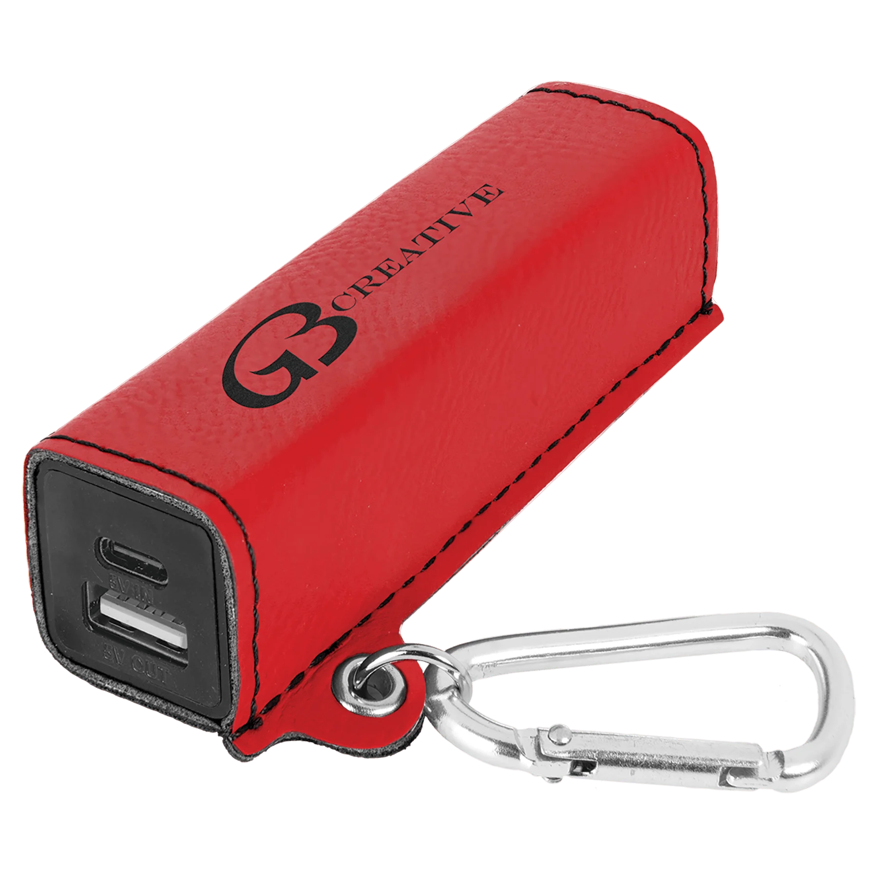 Red 2200 mAh Power Bank with USB-C Cord (faux leather) — custom laser engraved — ECHIPMUNK
