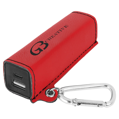 Red 2200 mAh Power Bank with USB-C Cord (faux leather) — custom laser engraved — ECHIPMUNK
