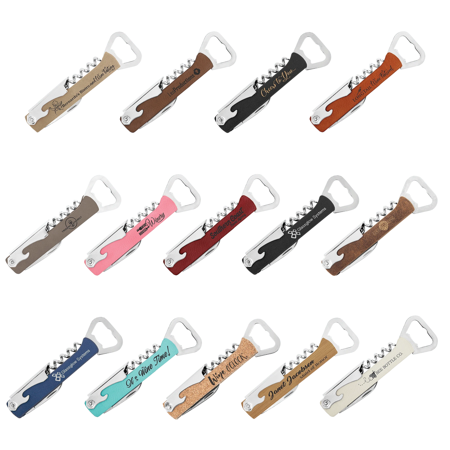 Corkscrew Wine Bottle Opener (faux leather & stainless steel) — custom laser engraved — ECHIPMUNK