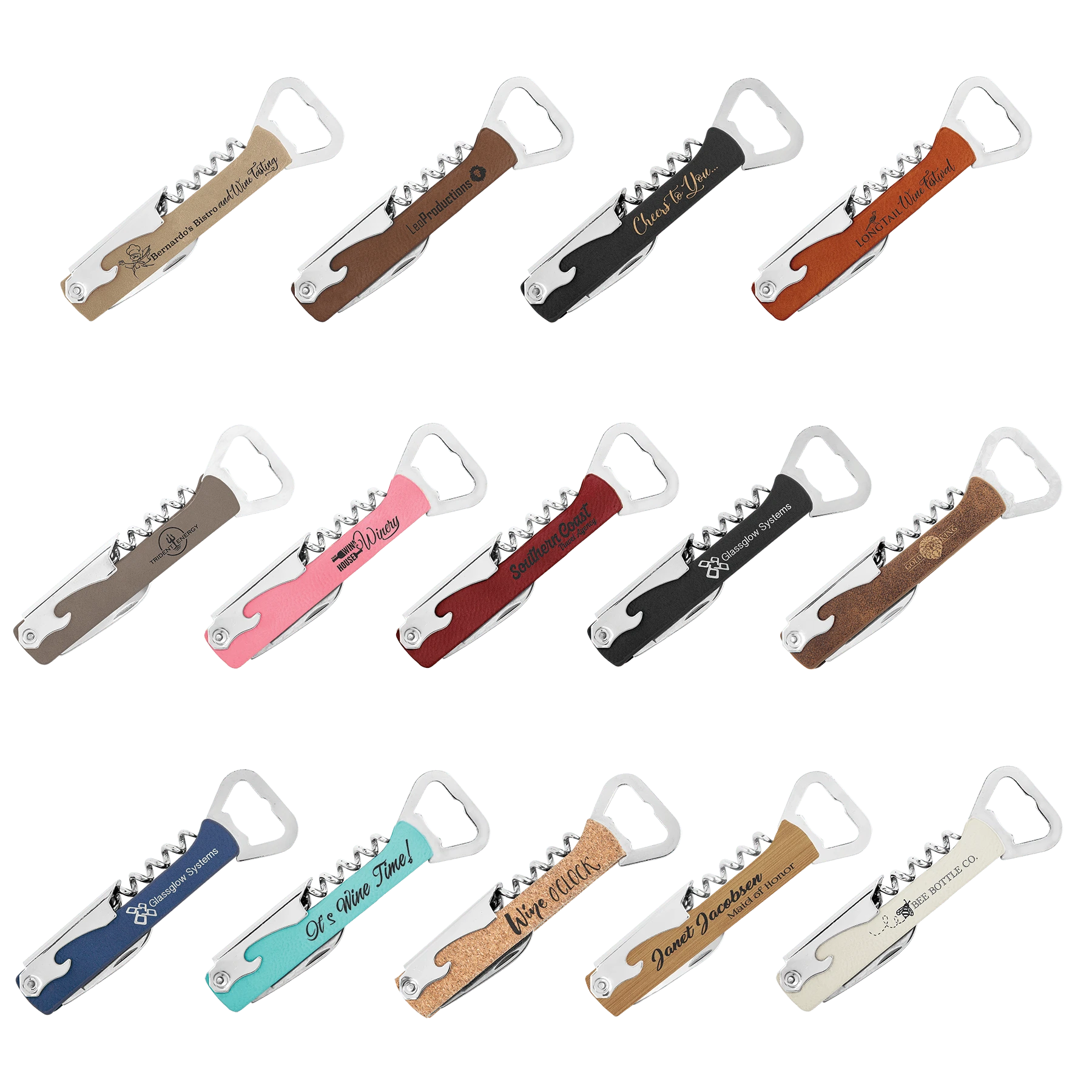 Corkscrew Wine Bottle Opener (faux leather & stainless steel) — custom laser engraved — ECHIPMUNK