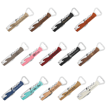 Corkscrew Wine Bottle Opener (faux leather & stainless steel) — custom laser engraved — ECHIPMUNK